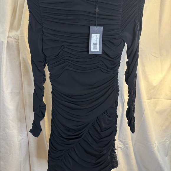 Halston Gwen Black Ruched Stretch Jersey Bodycon Long Sleeve Dress SZ 4 NWT - Picture 2 of 10